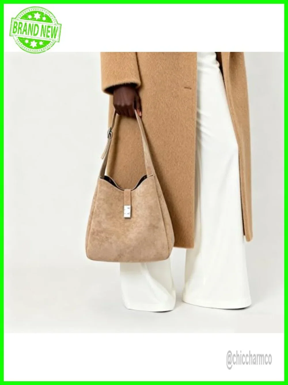 Vintage Suede Slouchy Hobo Bag with Zippered Pouch